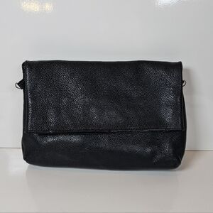 Halogen Black Pebbled Leather Foldover Clutch